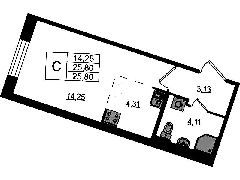Квартира студия 25.8 м², 1/8 эт., ЖК «Курортный квартал»
